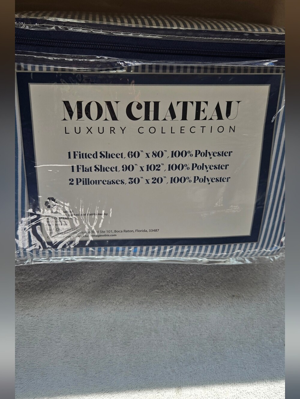 Chateau Navy and White Striped Queen Sheet Set